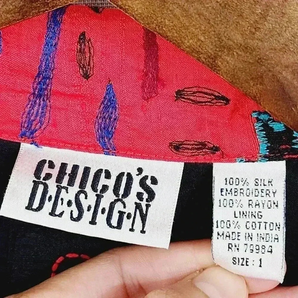 Vtg Chico's 100% Silk Embroidered  Button up Women's Blazer 1/M 3556P - Picture 4 of 8